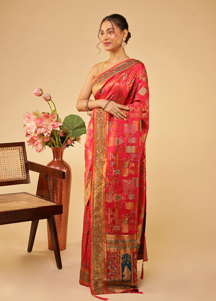 Multicolor Handloom Pure Georgette Saree With Blouse Piece