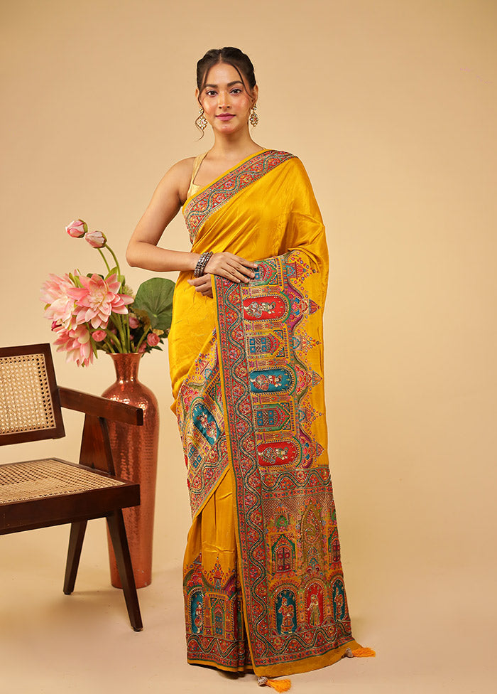 Multicolor Handloom Pure Georgette Saree With Blouse Piece