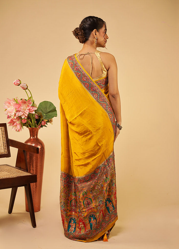 Multicolor Handloom Pure Georgette Saree With Blouse Piece