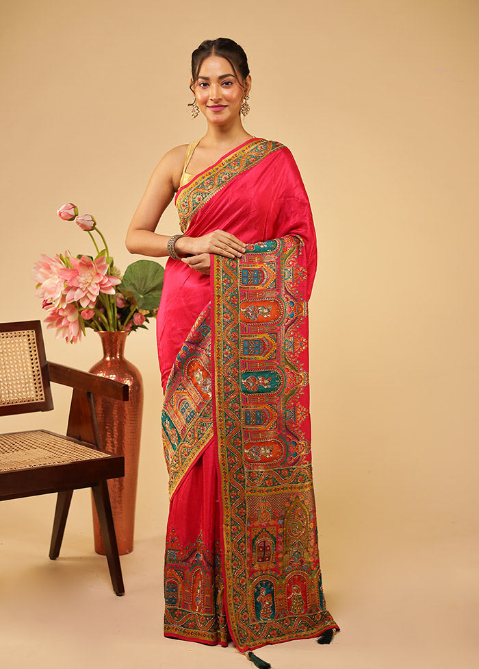 Multicolor Handloom Pure Georgette Saree With Blouse Piece