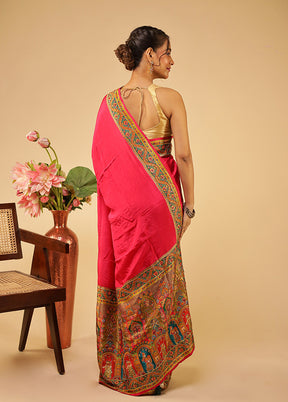 Multicolor Handloom Pure Georgette Saree With Blouse Piece