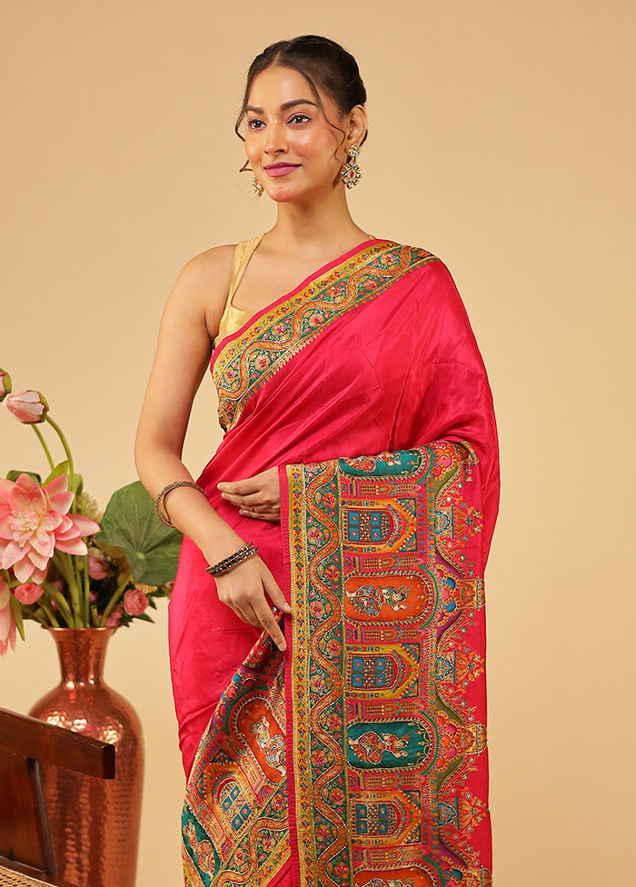 Multicolor Handloom Pure Georgette Saree With Blouse Piece