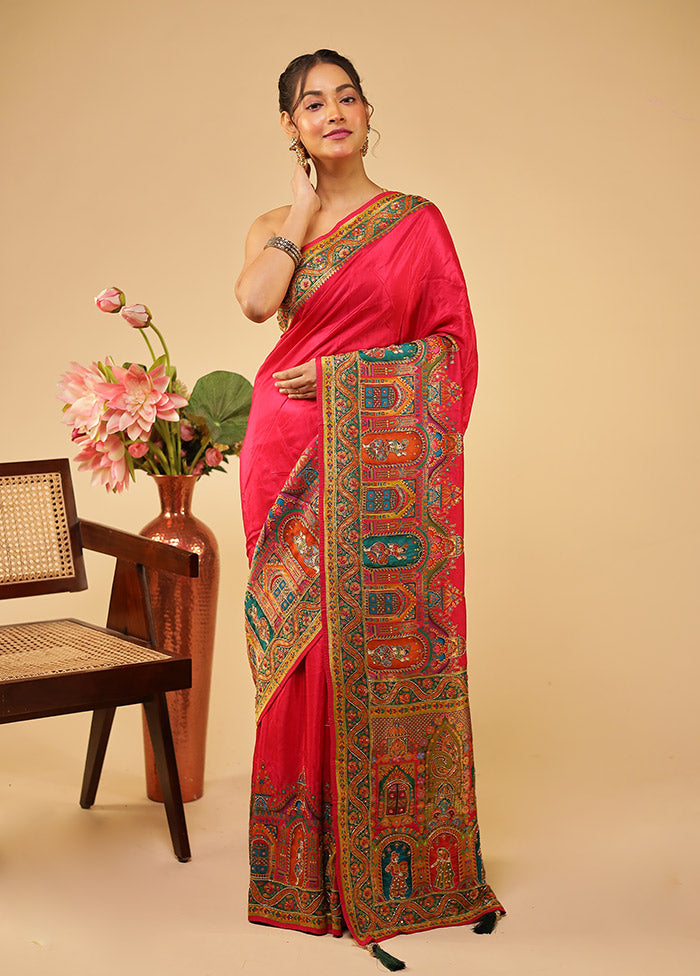 Multicolor Handloom Pure Georgette Saree With Blouse Piece