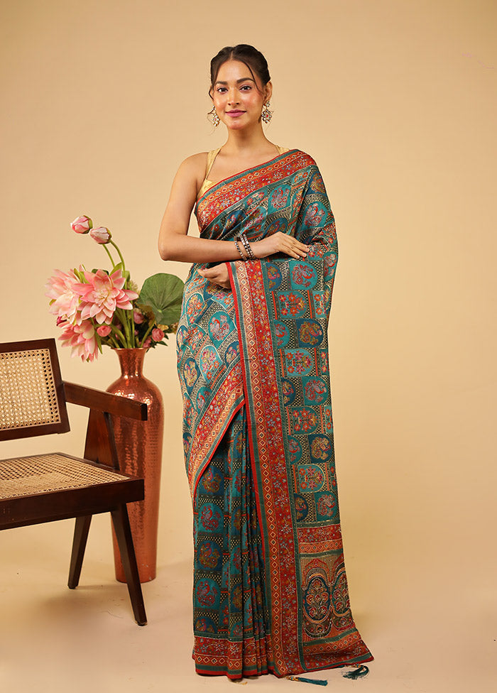 Green Handloom Pure Georgette Saree With Blouse Piece