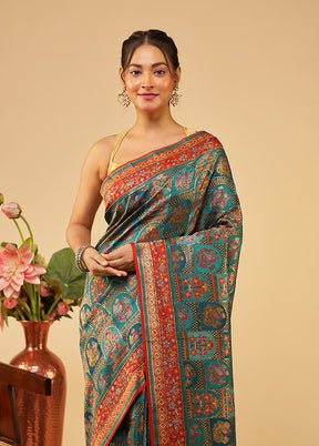 Green Handloom Pure Georgette Saree With Blouse Piece