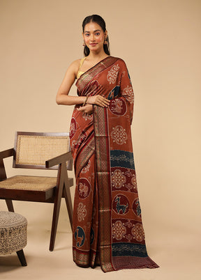 Blue Chanderi Cotton Saree With Blouse Piece