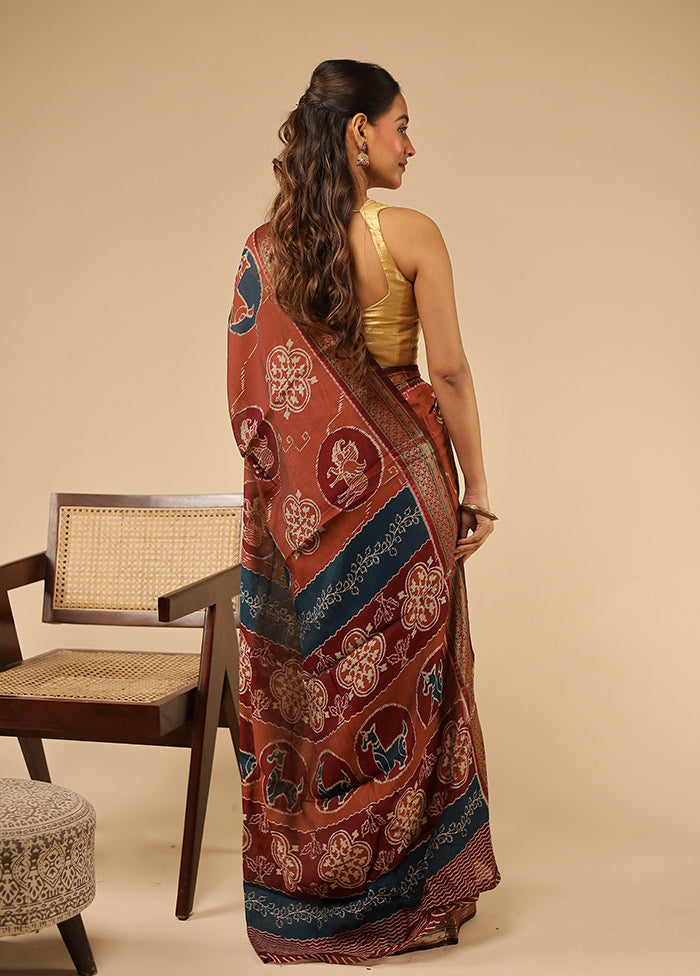 Blue Chanderi Cotton Saree With Blouse Piece