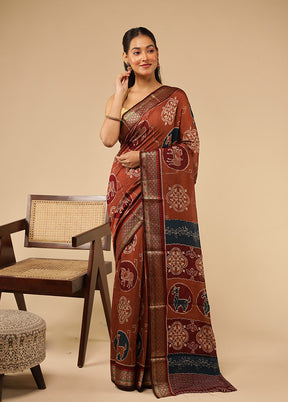 Blue Chanderi Cotton Saree With Blouse Piece