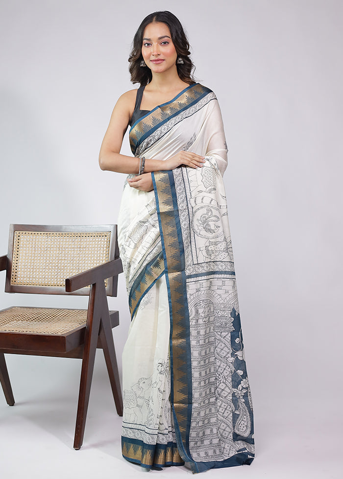 White Chanderi Cotton Saree With Blouse Piece