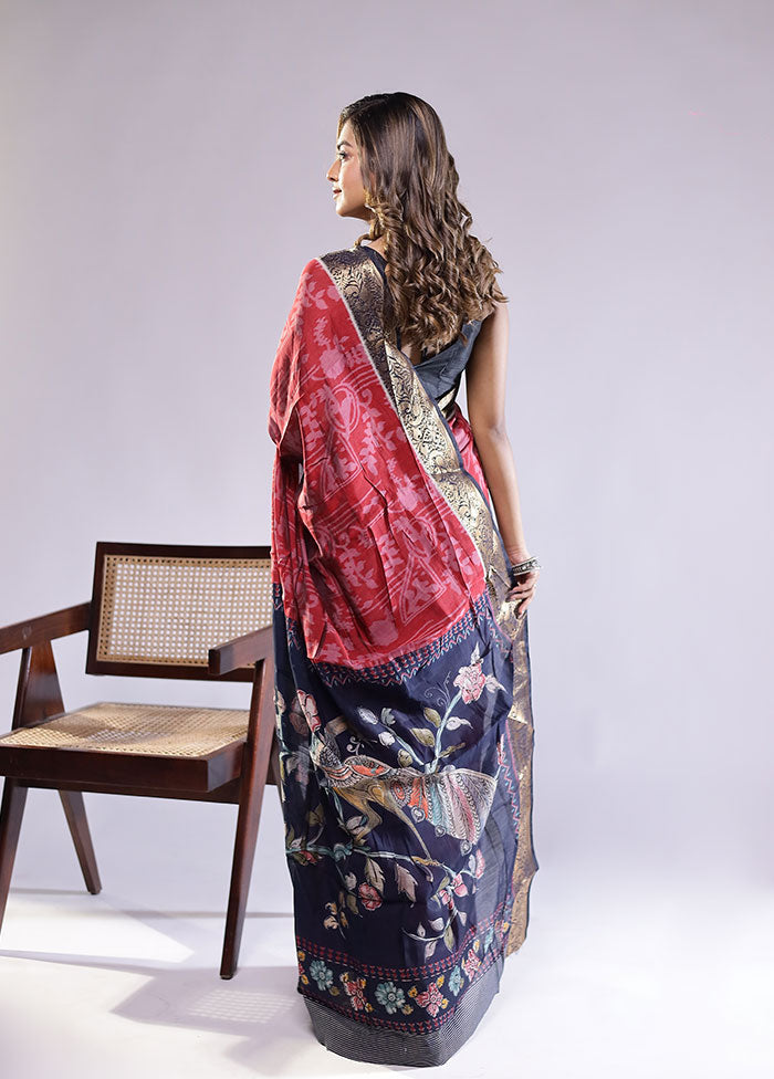 Red Chanderi Cotton Saree With Blouse Piece