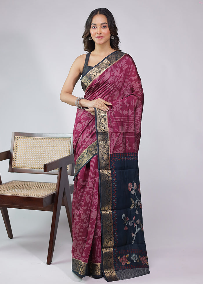 Pink Chanderi Cotton Saree With Blouse Piece
