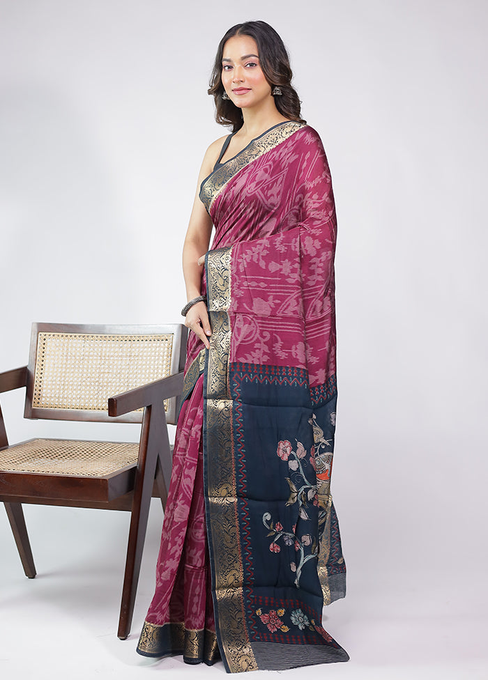 Pink Chanderi Cotton Saree With Blouse Piece