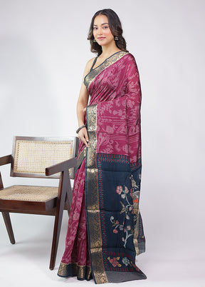 Pink Chanderi Cotton Saree With Blouse Piece