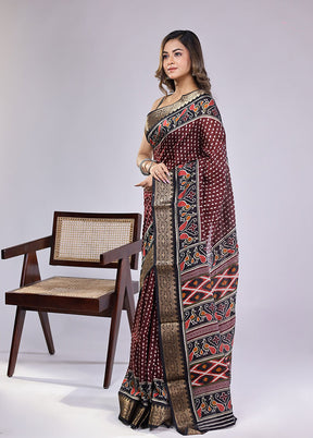 Maroon Chanderi Cotton Saree With Blouse Piece