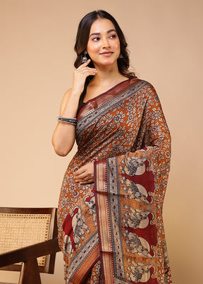 Yellow Chanderi Cotton Saree With Blouse Piece