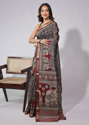 Black Chanderi Cotton Saree With Blouse Piece
