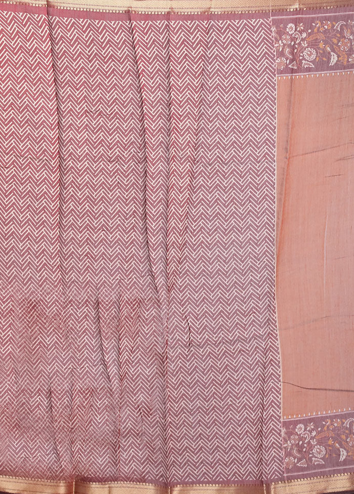 Rust Chanderi Cotton Saree With Blouse Piece