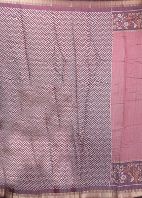 Pink Chanderi Cotton Saree With Blouse Piece
