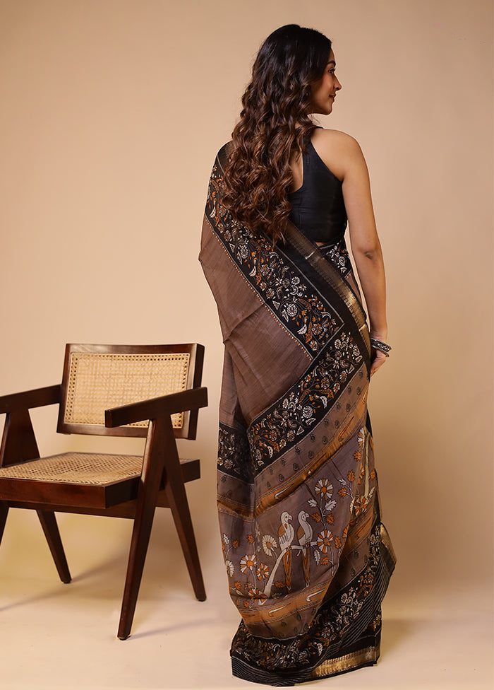 Grey Chanderi Cotton Saree With Blouse Piece