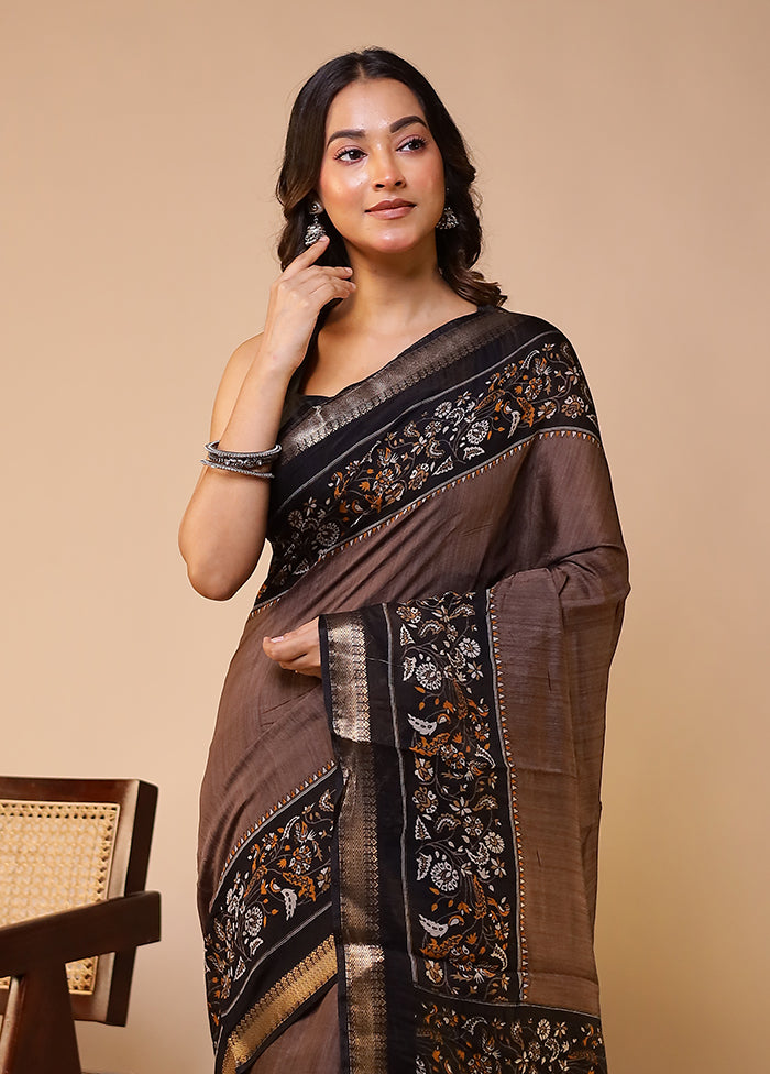 Grey Chanderi Cotton Saree With Blouse Piece