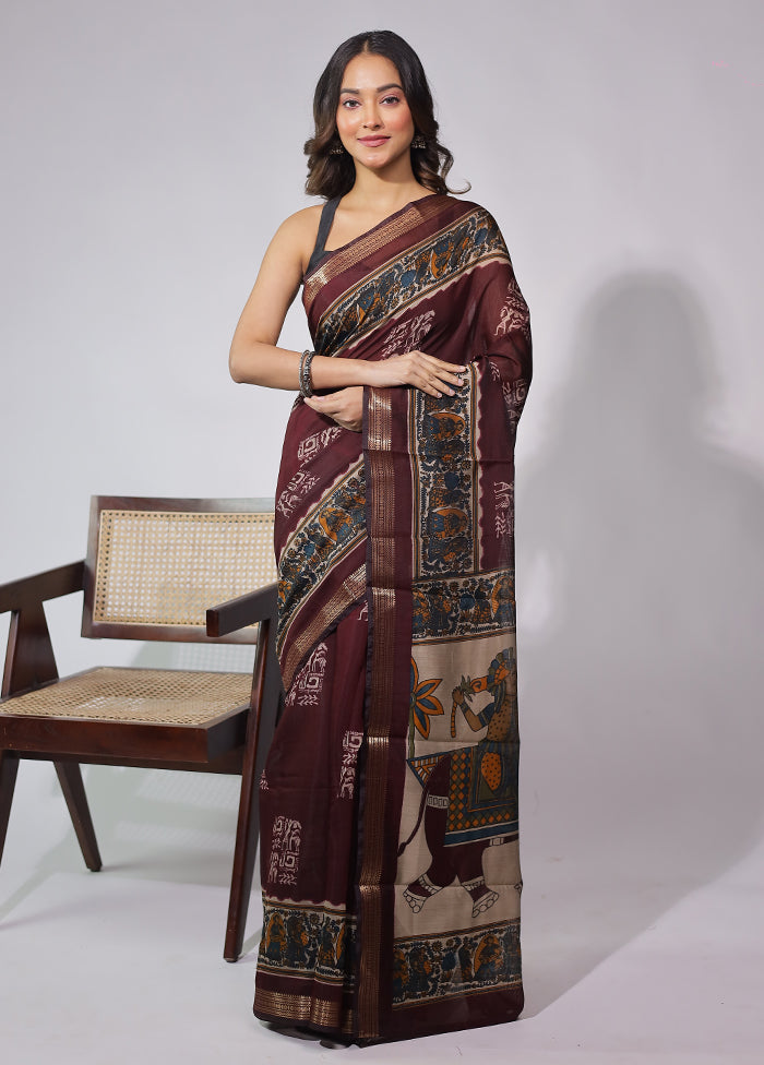 Maroon Chanderi Cotton Saree With Blouse Piece