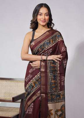 Maroon Chanderi Cotton Saree With Blouse Piece