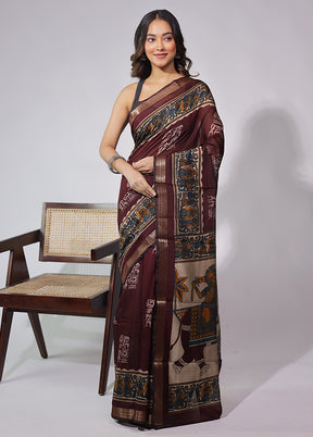 Maroon Chanderi Cotton Saree With Blouse Piece