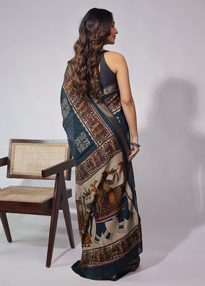 Blue Chanderi Cotton Saree With Blouse Piece