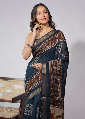 Blue Chanderi Cotton Saree With Blouse Piece