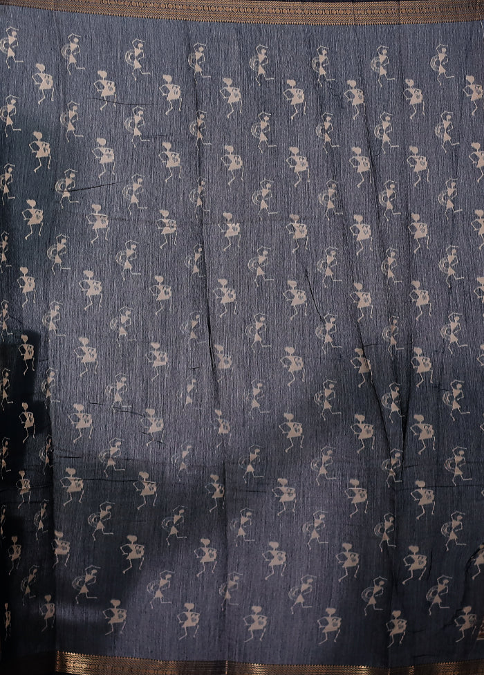 Blue Chanderi Cotton Saree With Blouse Piece