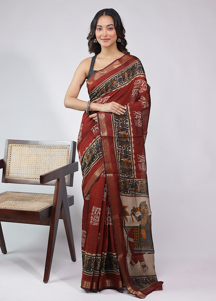 Maroon Chanderi Cotton Saree With Blouse Piece