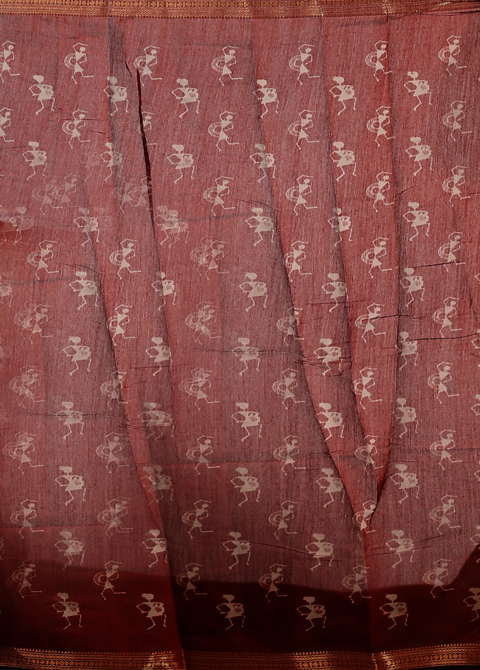 Maroon Chanderi Cotton Saree With Blouse Piece