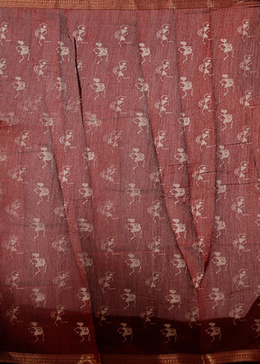 Maroon Chanderi Cotton Saree With Blouse Piece