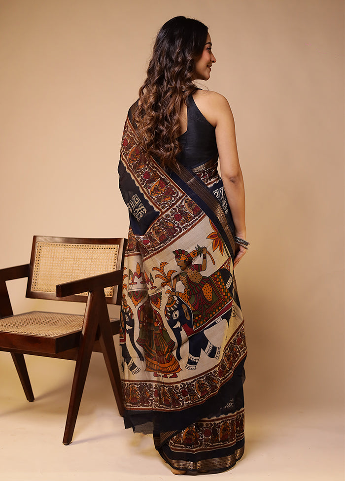 Black Chanderi Cotton Saree With Blouse Piece
