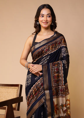 Black Chanderi Cotton Saree With Blouse Piece