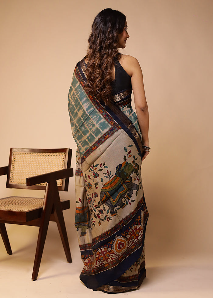 Cream Chanderi Cotton Saree With Blouse Piece