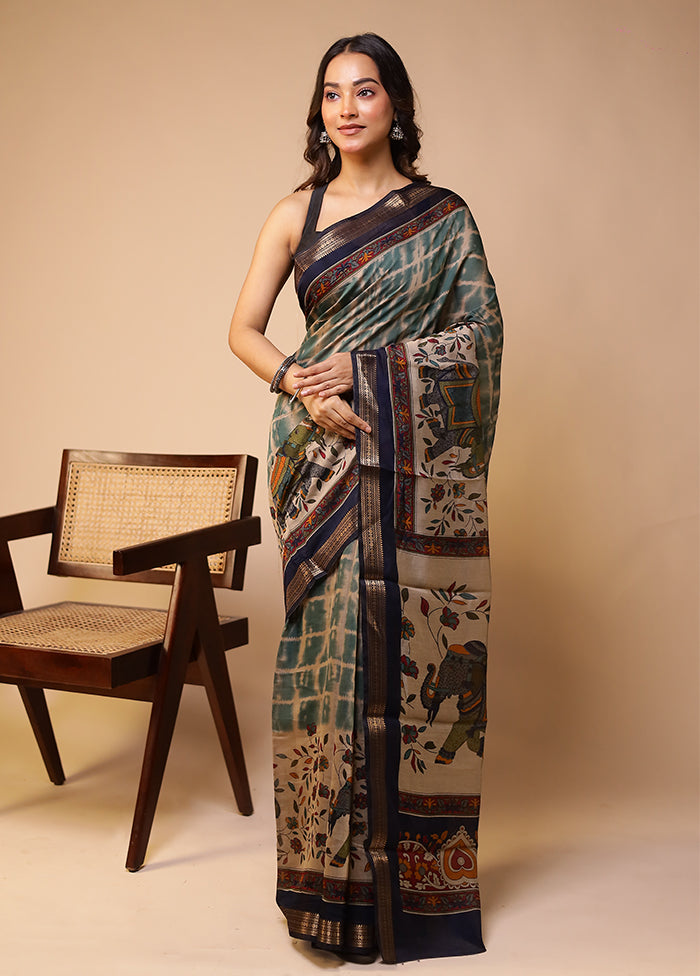 Cream Chanderi Cotton Saree With Blouse Piece