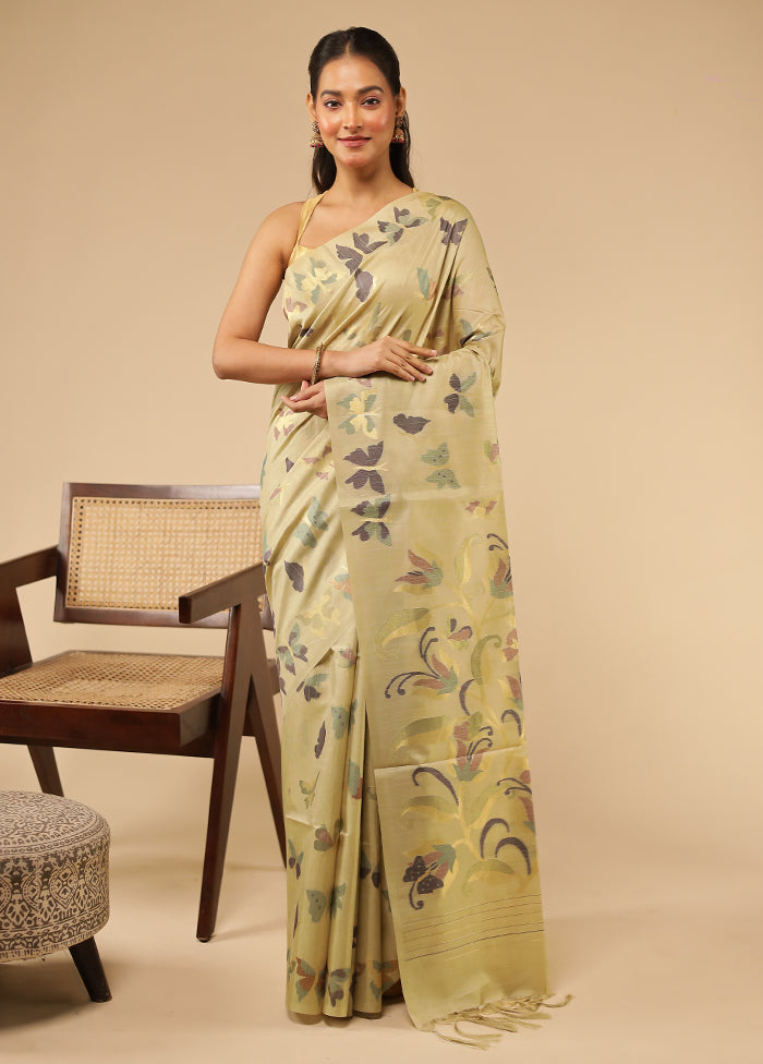 Green Tussar Silk Saree With Blouse Piece