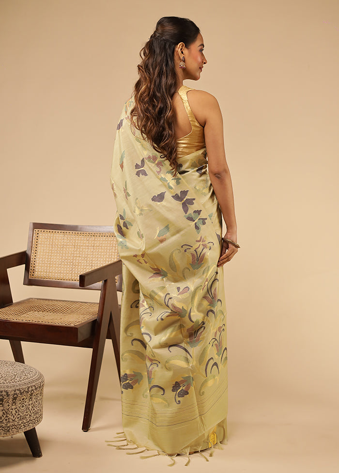 Green Tussar Silk Saree With Blouse Piece