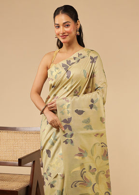 Green Tussar Silk Saree With Blouse Piece