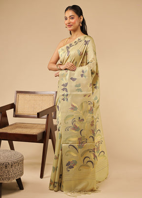 Green Tussar Silk Saree With Blouse Piece