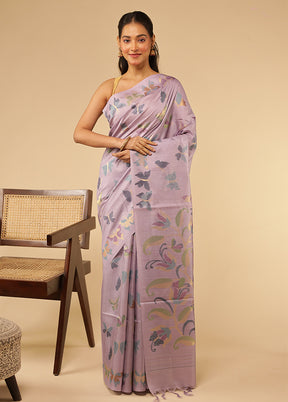 Purple Tussar Silk Saree With Blouse Piece