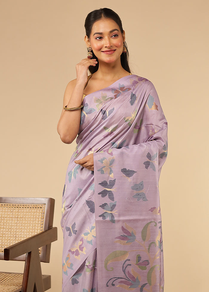 Purple Tussar Silk Saree With Blouse Piece