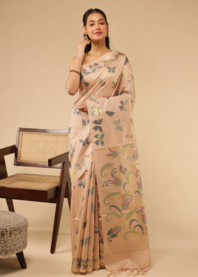 Peach Tussar Silk Saree With Blouse Piece