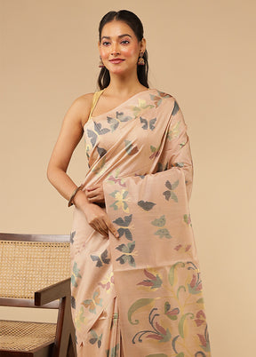 Peach Tussar Silk Saree With Blouse Piece