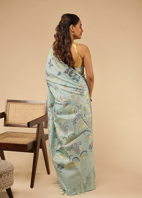 Blue Tussar Silk Saree With Blouse Piece