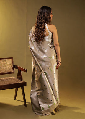 Grey Tussar Silk Saree With Blouse Piece