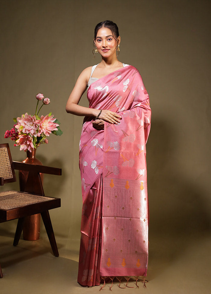 Pink Tussar Silk Saree With Blouse Piece