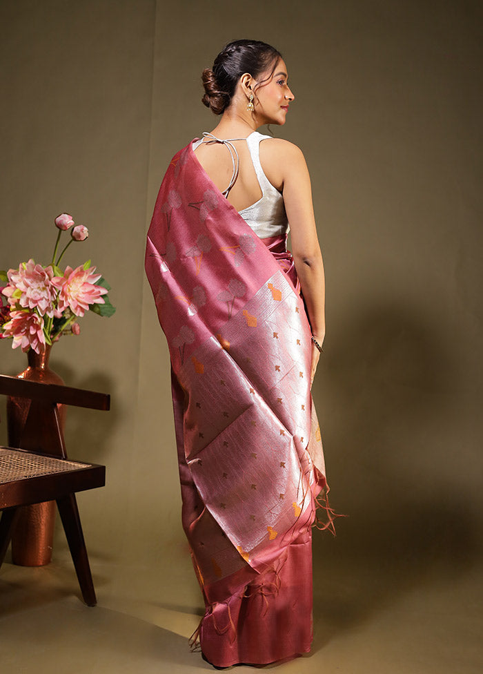 Pink Tussar Silk Saree With Blouse Piece