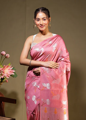 Pink Tussar Silk Saree With Blouse Piece